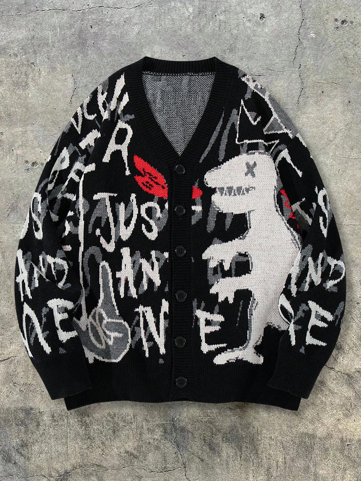 Oversized Graphic Print Knit Cardigan