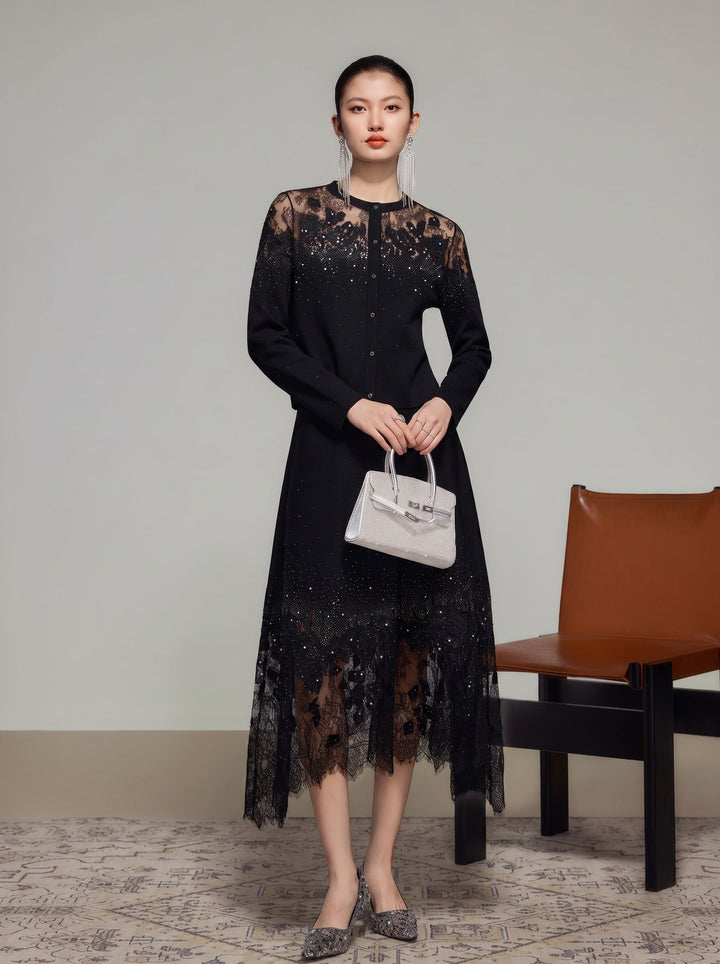 Embellished Lace Trim Knit Cardigan