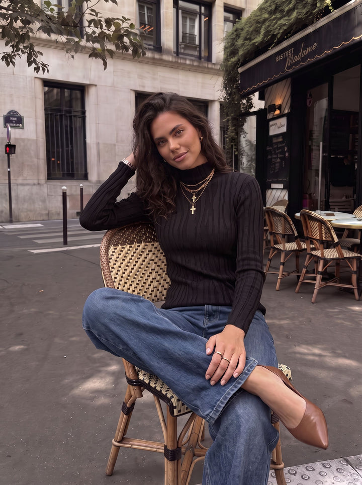Textured Slim Fit Mock Neck Sweater