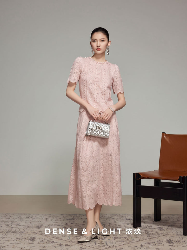 Embellished Lace Short Sleeve Pullover