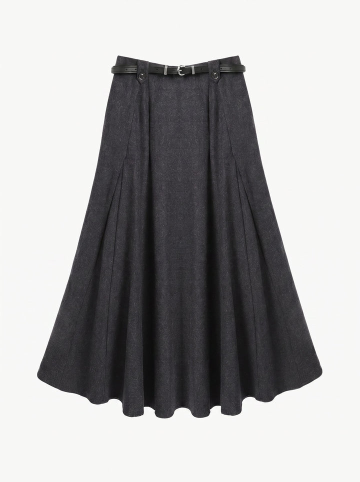 High Waisted Pleated Wool Midi Skirt