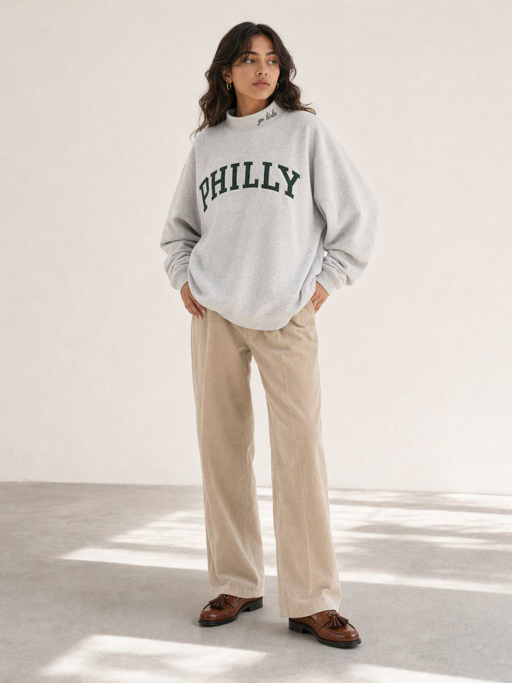 Oversized Philly Graphic Mock Neck Sweatshirt
