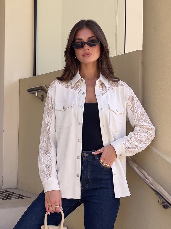 Elegant Lace Trim Button Down Shirt