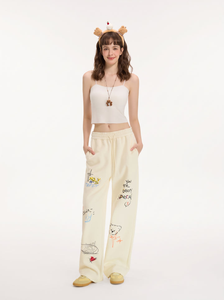 Graphic Print Drawstring Wide Leg Pants