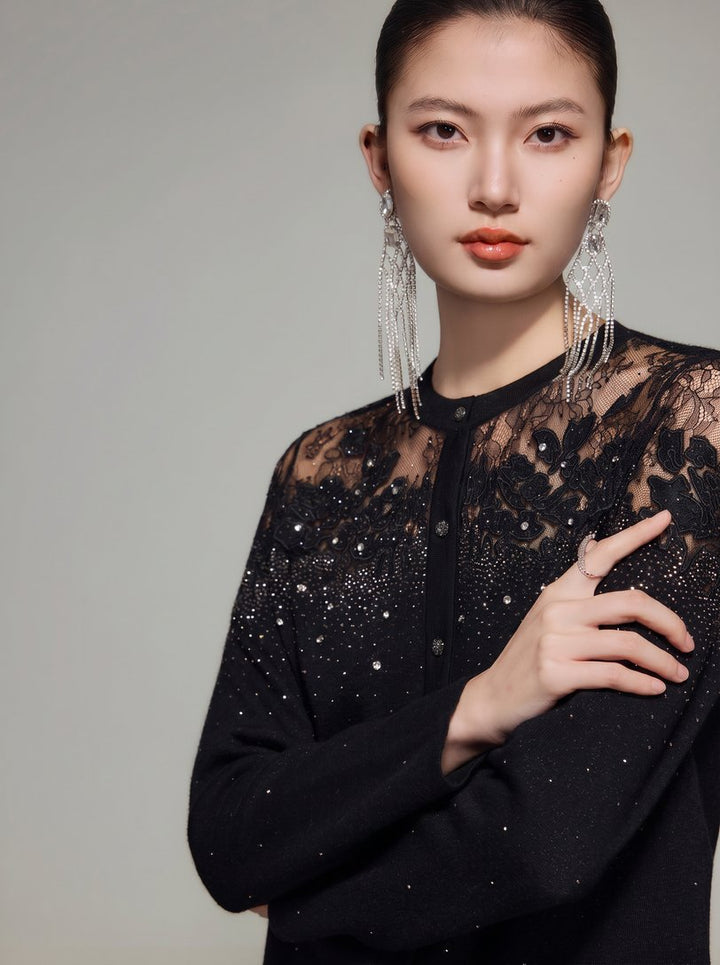Embellished Lace Hem Midi Skirt