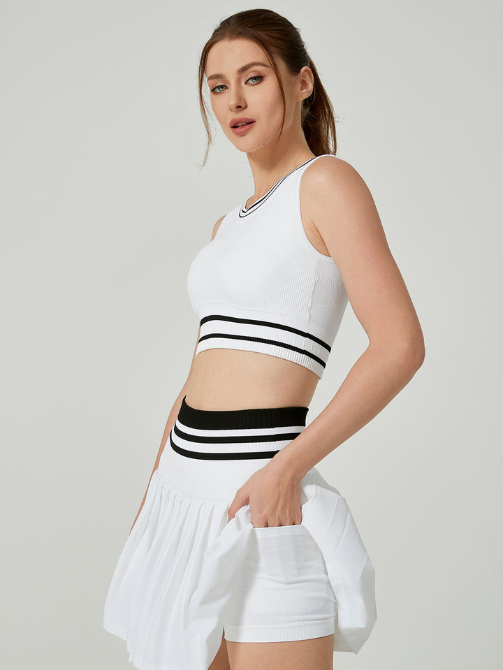 Pleated Skirt Striped Top Tennis Activewear Set