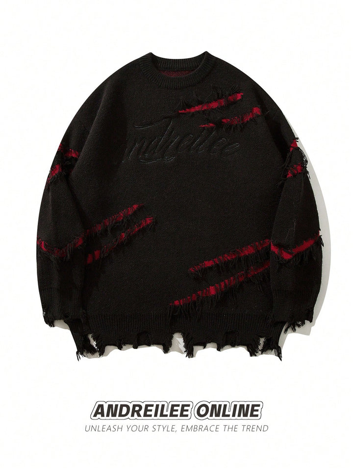 Distressed Oversized Graphic Knit Sweater