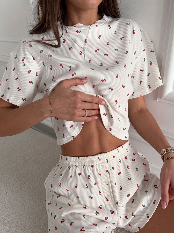 Floral Ribbed Crop Lounge Set