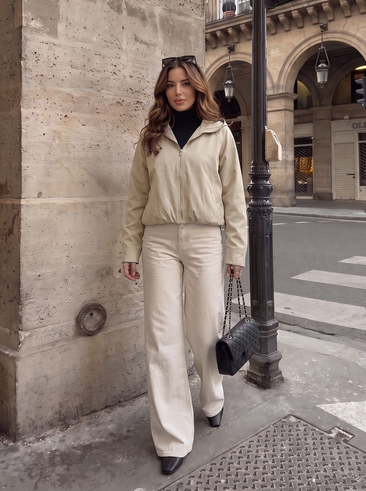 Cropped Ruched Hem Zip Up Jacket