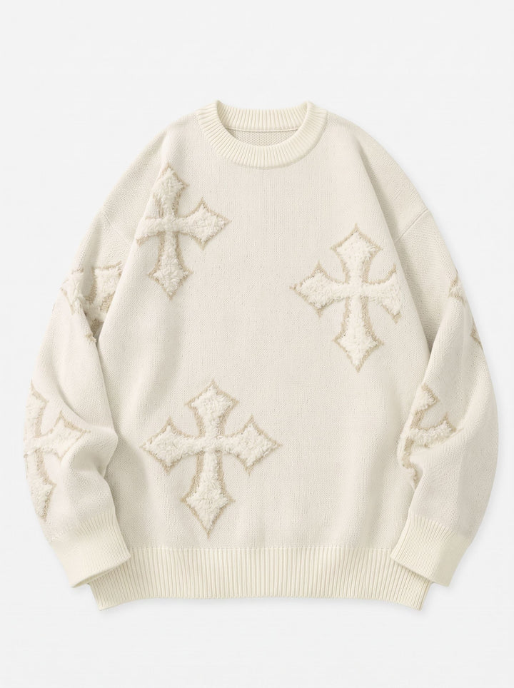 Oversized Gothic Cross Graphic Knit Sweater