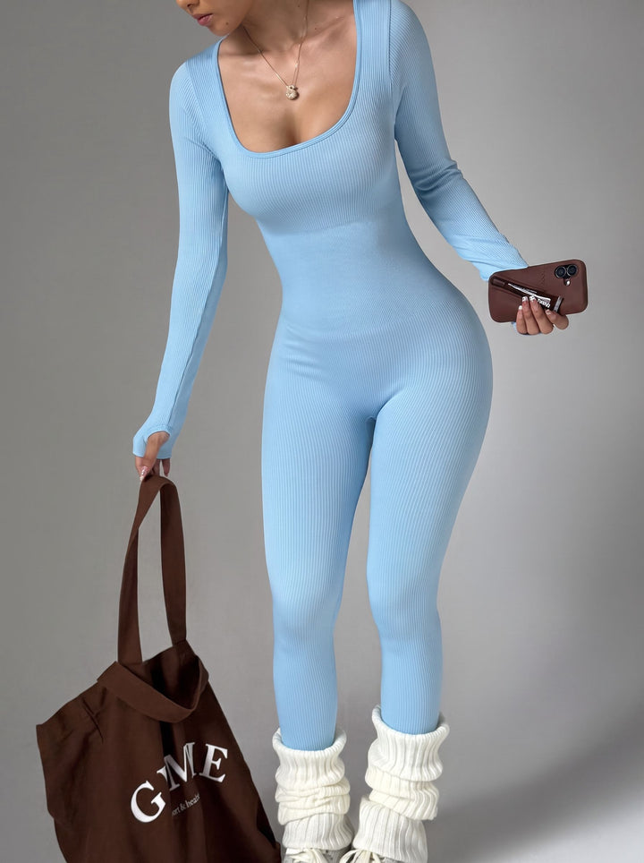 Long Sleeve Fitted Sporty Gym Jumpsuit