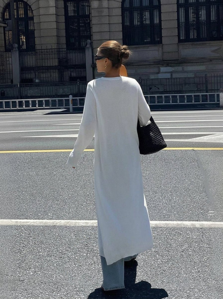 Ribbed Slit Hem Knit Sweater Dress