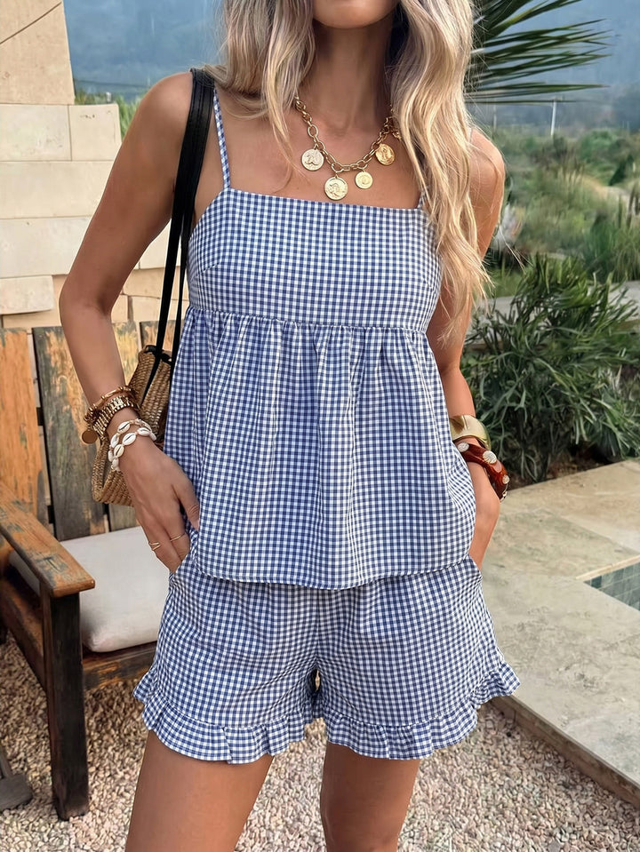 Gingham Peplum Ruffle Short Set