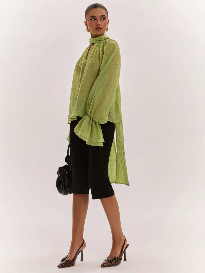 Sheer Flowy Bell Sleeve Blouse