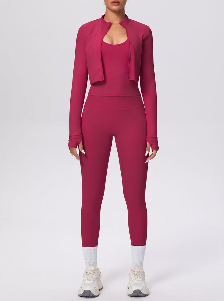 Seamless Ribbed Zip Up Workout 3 Piece Set