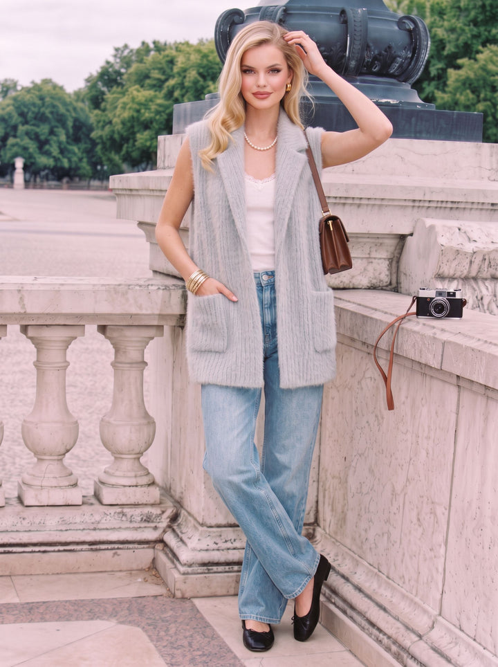 Cozy Fuzzy Lapel Knit Vest