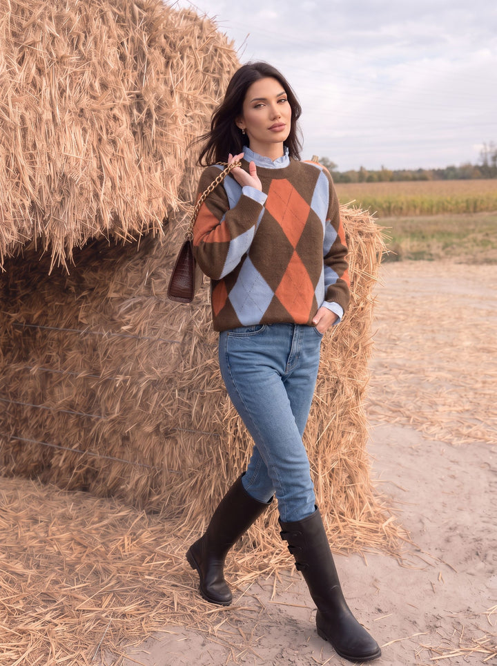Cozy Oversized Argyle Knitted Sweater