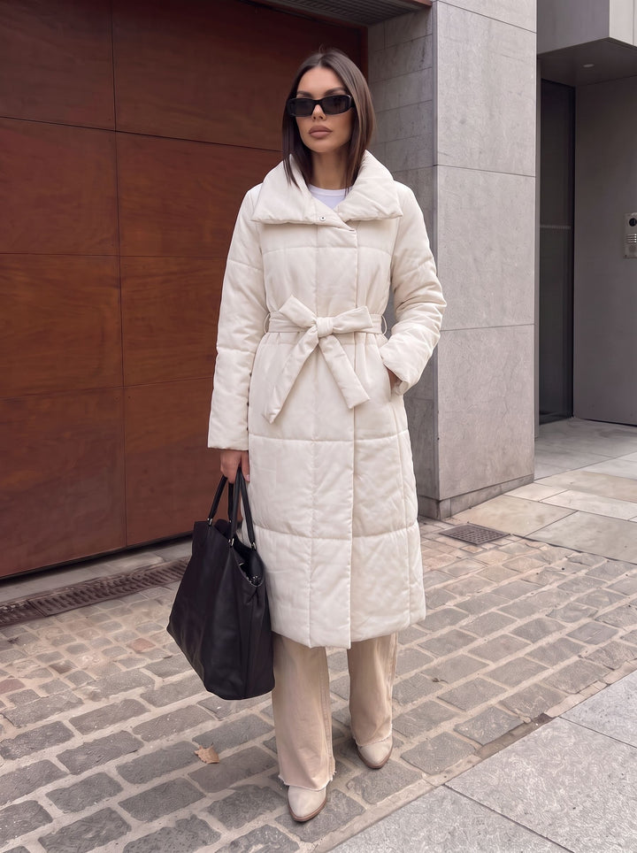 Elegant Belted Long Puffer Coat