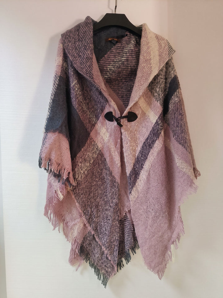 Cozy Plaid Toggle Winter Poncho Scarf