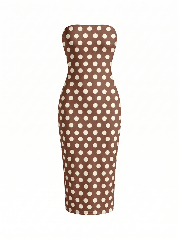tsitsi natriashvili's Brown Polka Dot Print Midi Dress