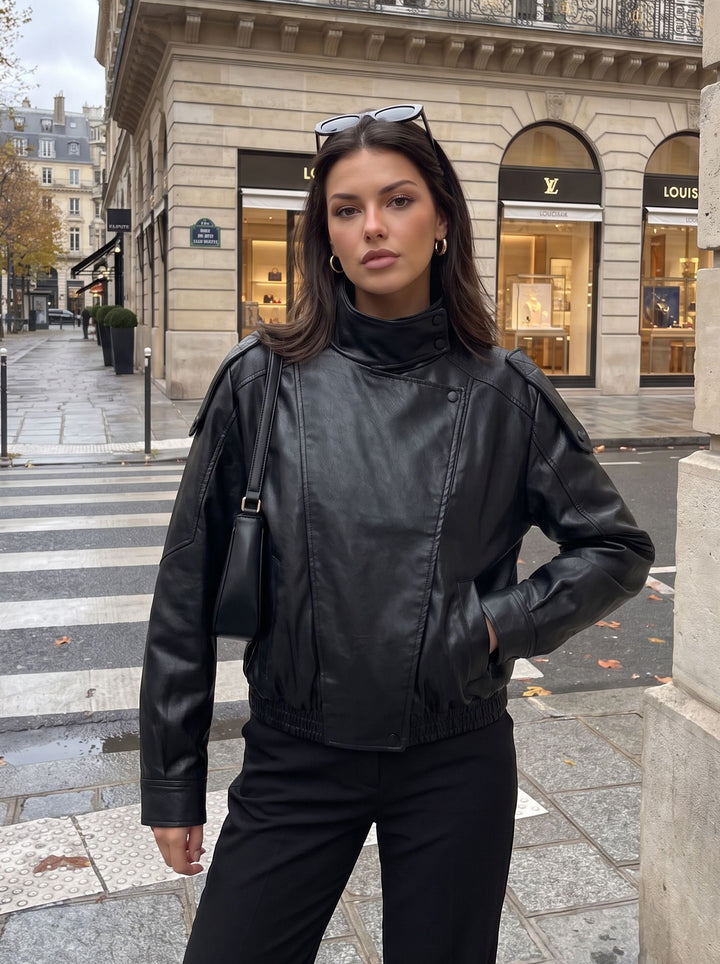 Oversized Moto Faux Leather Jacket