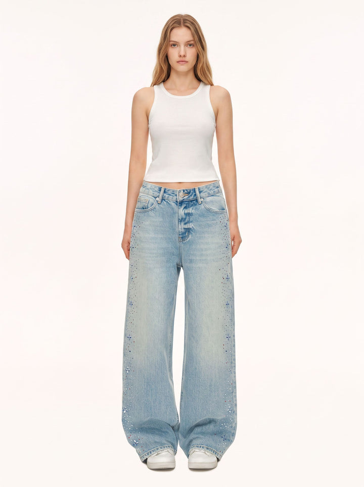 Embellished Relaxed Fit Wide Leg Jeans