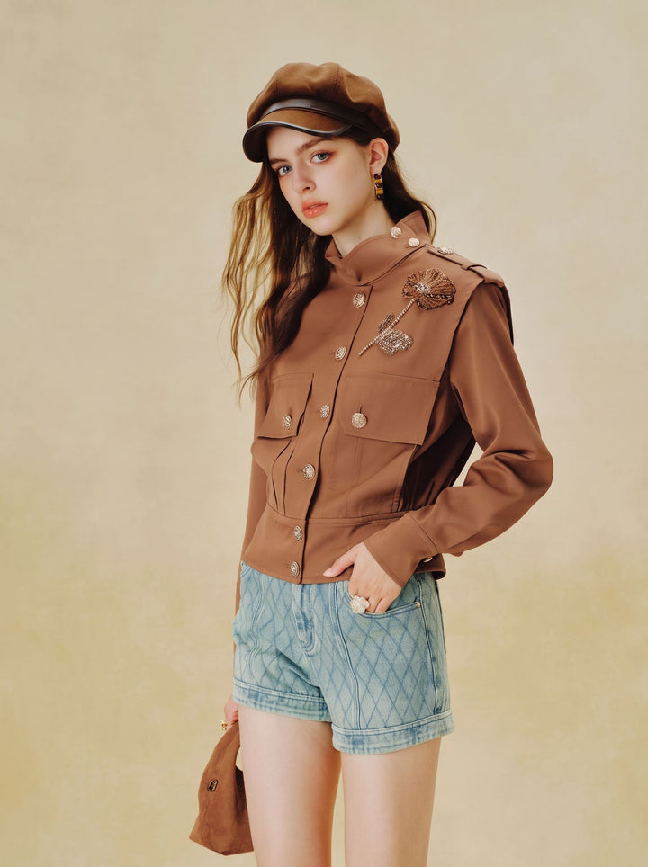 Embellished Floral Military Style Jacket