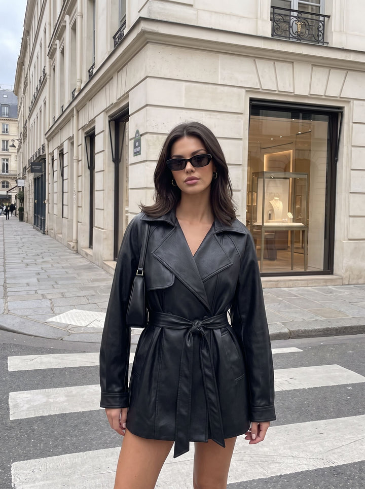 Oversized Belted Faux Leather Jacket