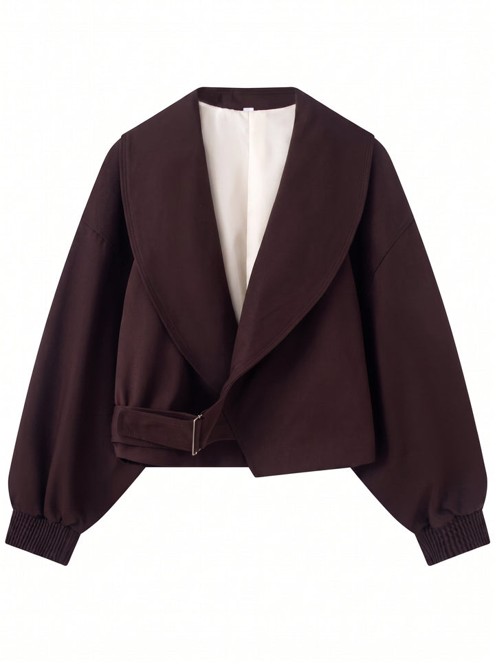 Oversized Collar Belted Cropped Jacket