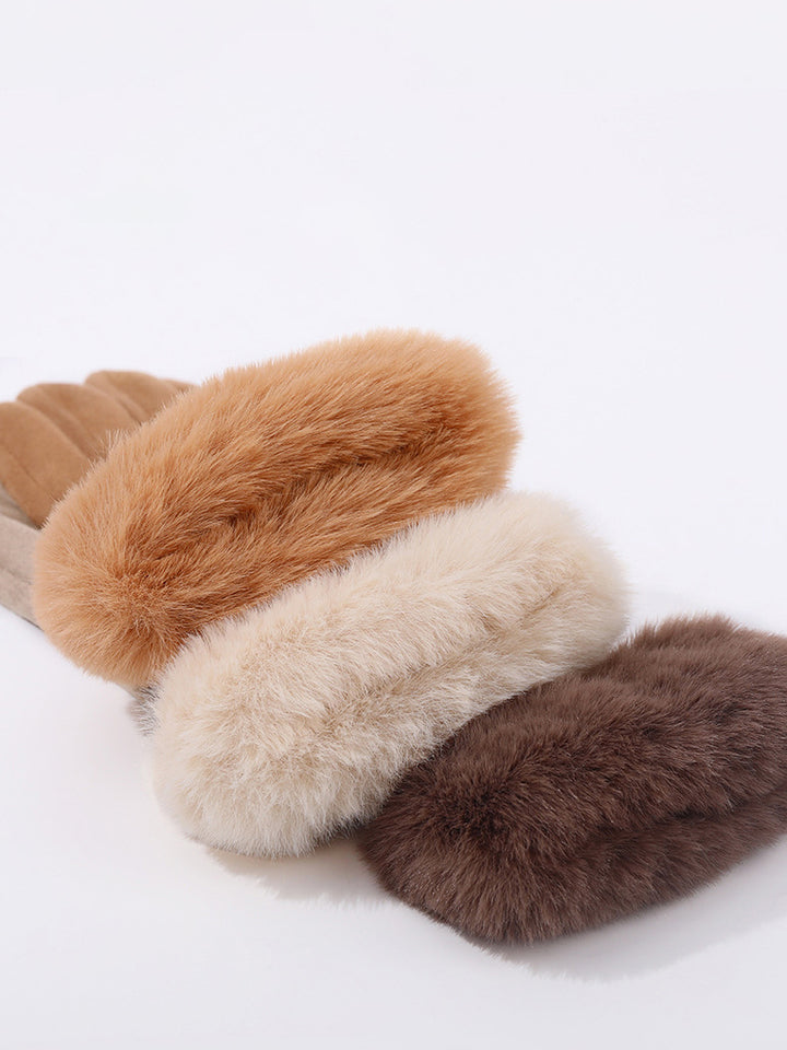 Faux Fur Trim Suede Gloves
