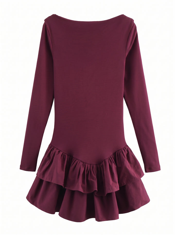 Backless Ruffle Hem Long Sleeve Dress