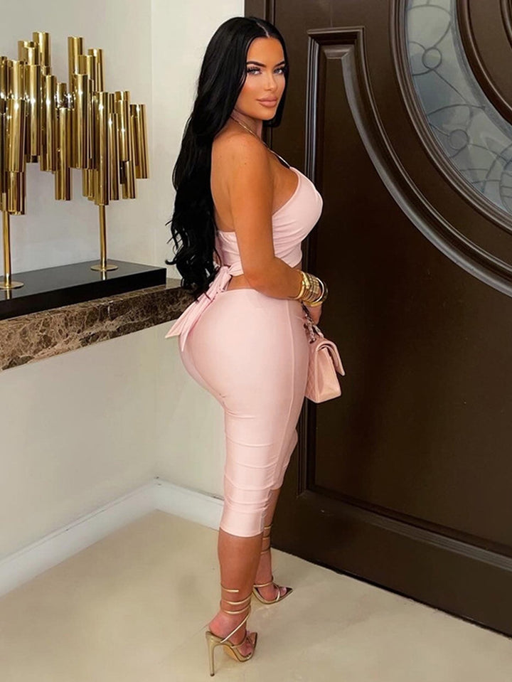 Sexy Crisscross Ruched Pants Set