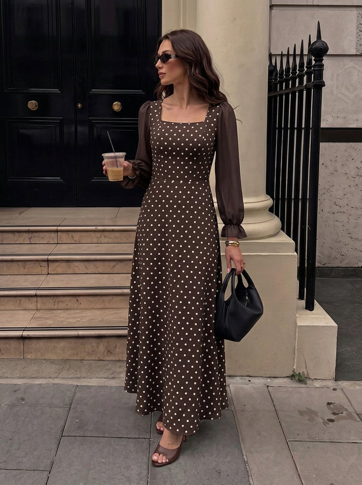 Vintage Polka Dot Square Neck Dress