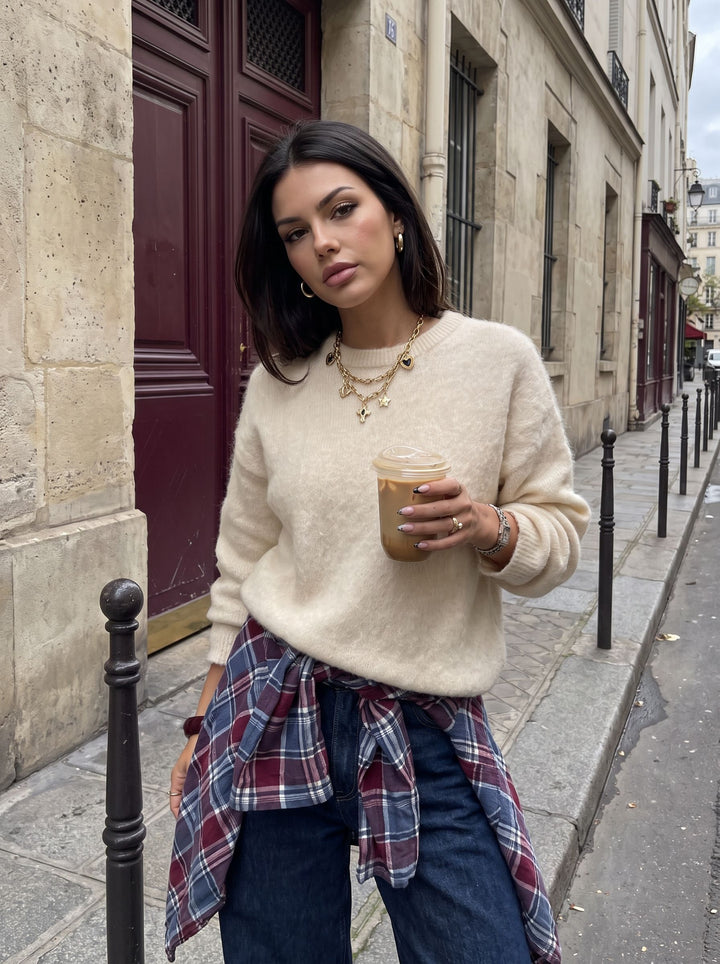 Cozy Fuzzy Crewneck Knit Pullover
