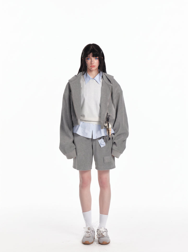 Oversized Cropped Zip Up Hoodie