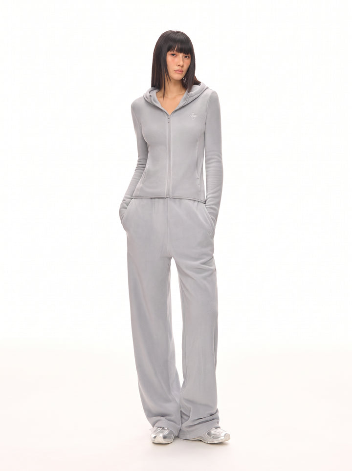 Slim Fit Velour Zip Hoodie