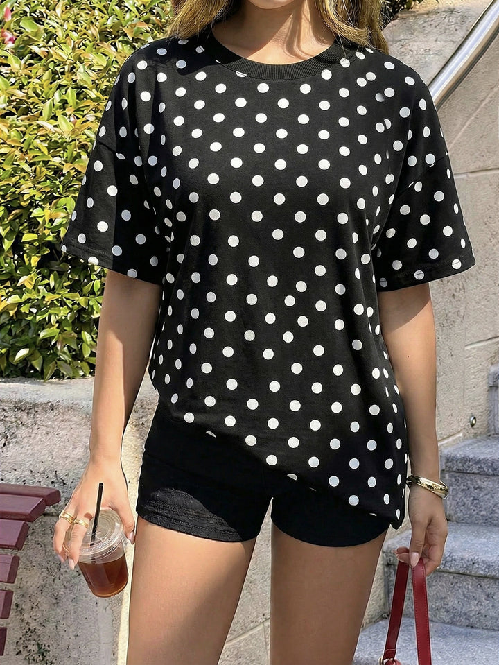 Oversized Polka Dot Graphic T-Shirt