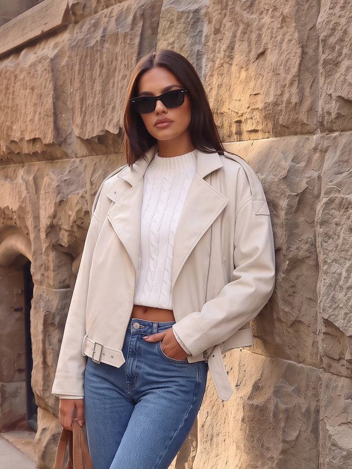 Oversized Faux Leather Moto Jacket