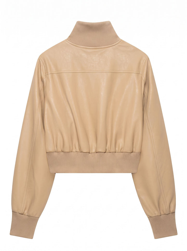 Cropped Faux Leather Bomber Jacket