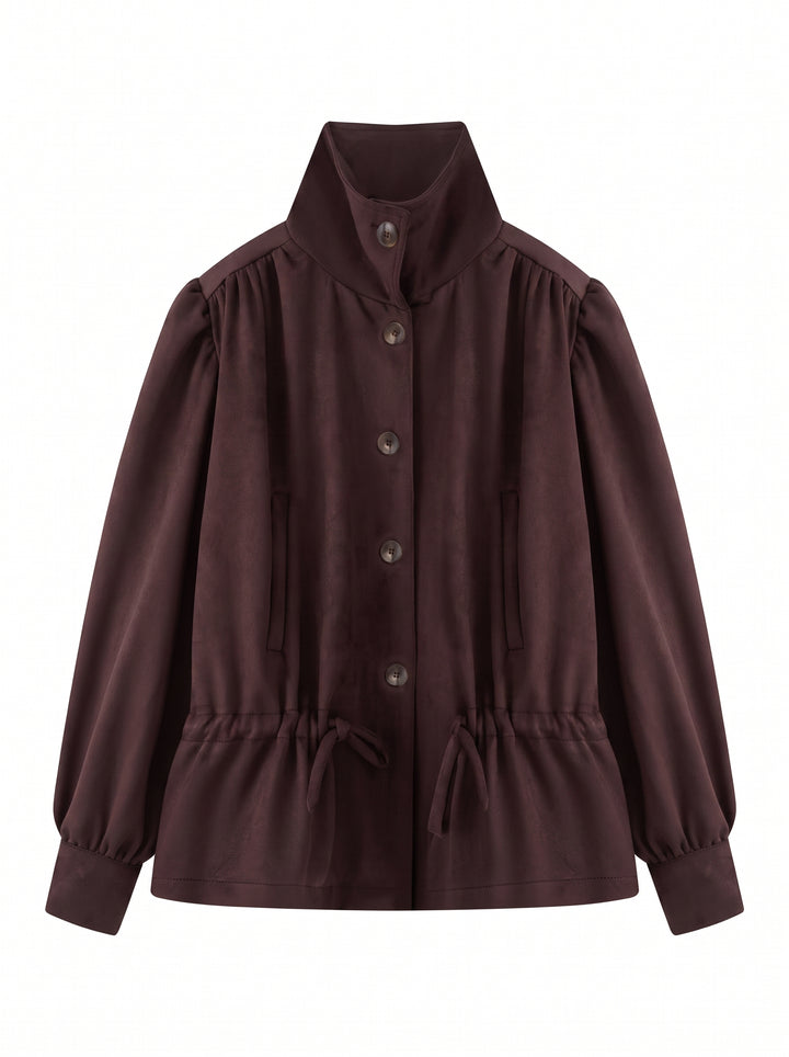 Puff Sleeve Drawstring Waist Trench Coat