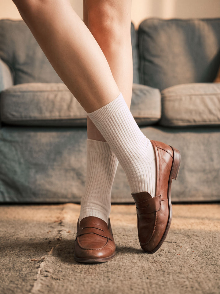 Cozy Ribbed Cream Crew Socks