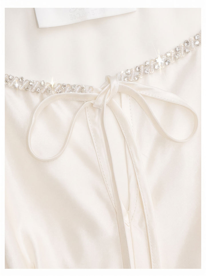 Lace Trim Cropped Satin Blouse