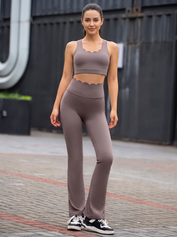 Scalloped High Waisted Flare Yoga Pants