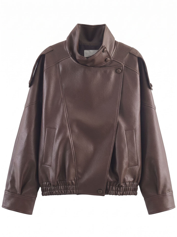 Oversized Vegan Leather Bomber Jacket