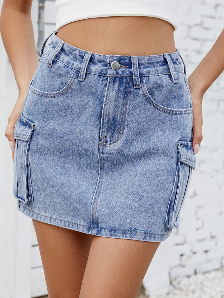 Utility Cargo Denim Mini Skirt
