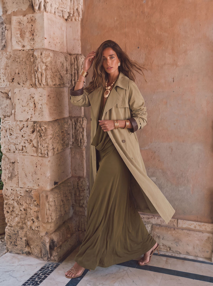 Oversized Contrast Trim Trench Coat