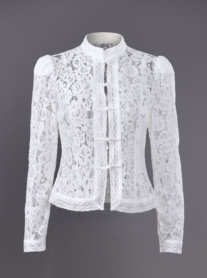 Elegant Floral Lace Button Down Shirt