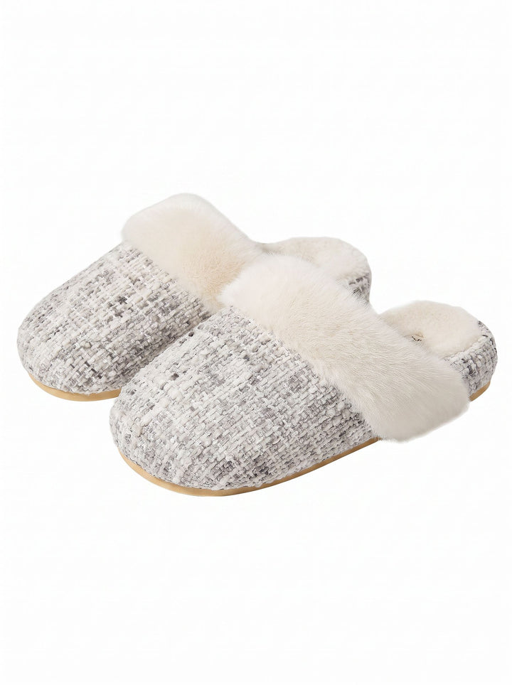 Cozy Faux Fur Tweed House Slippers
