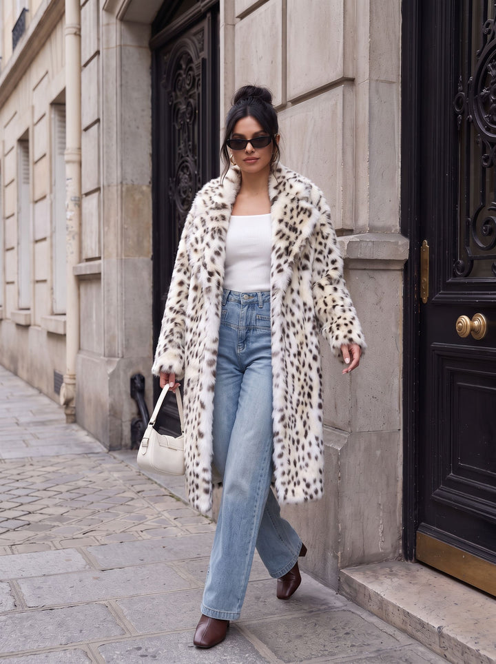 Luxury Leopard Print Faux Fur Coat