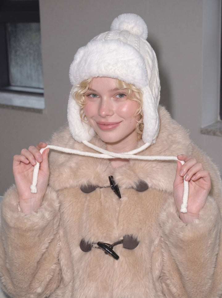 Cozy Faux Fur Pom Trapper Hat